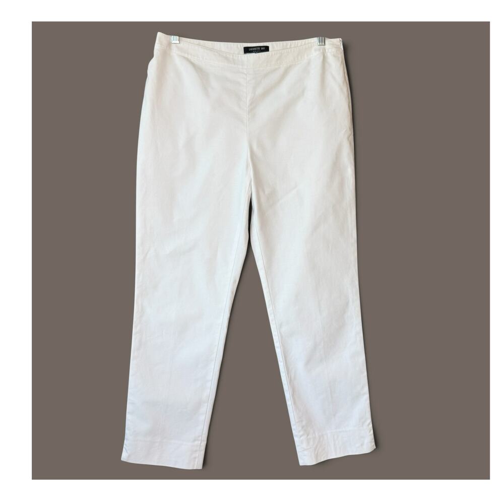 Lafayette 148 Bleecker White Dress Pants Womens 10 Slim Straight Cotton Stretch